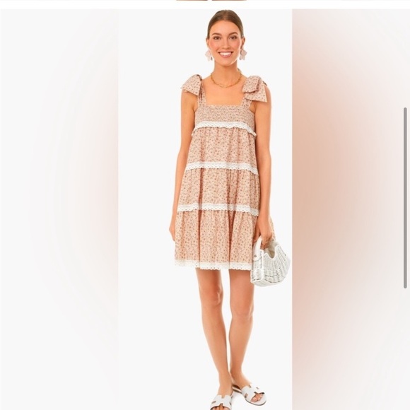 Hyacinth House Tuckernuck NEW Pink Floral Bow Tellie Tiered Lace Mini Dress  S - Picture 3 of 15